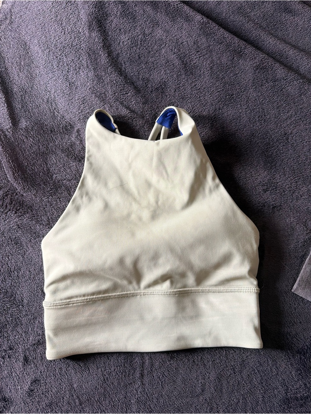 lululemon athletica Cream High-Neck Sports Top with Blue Accents